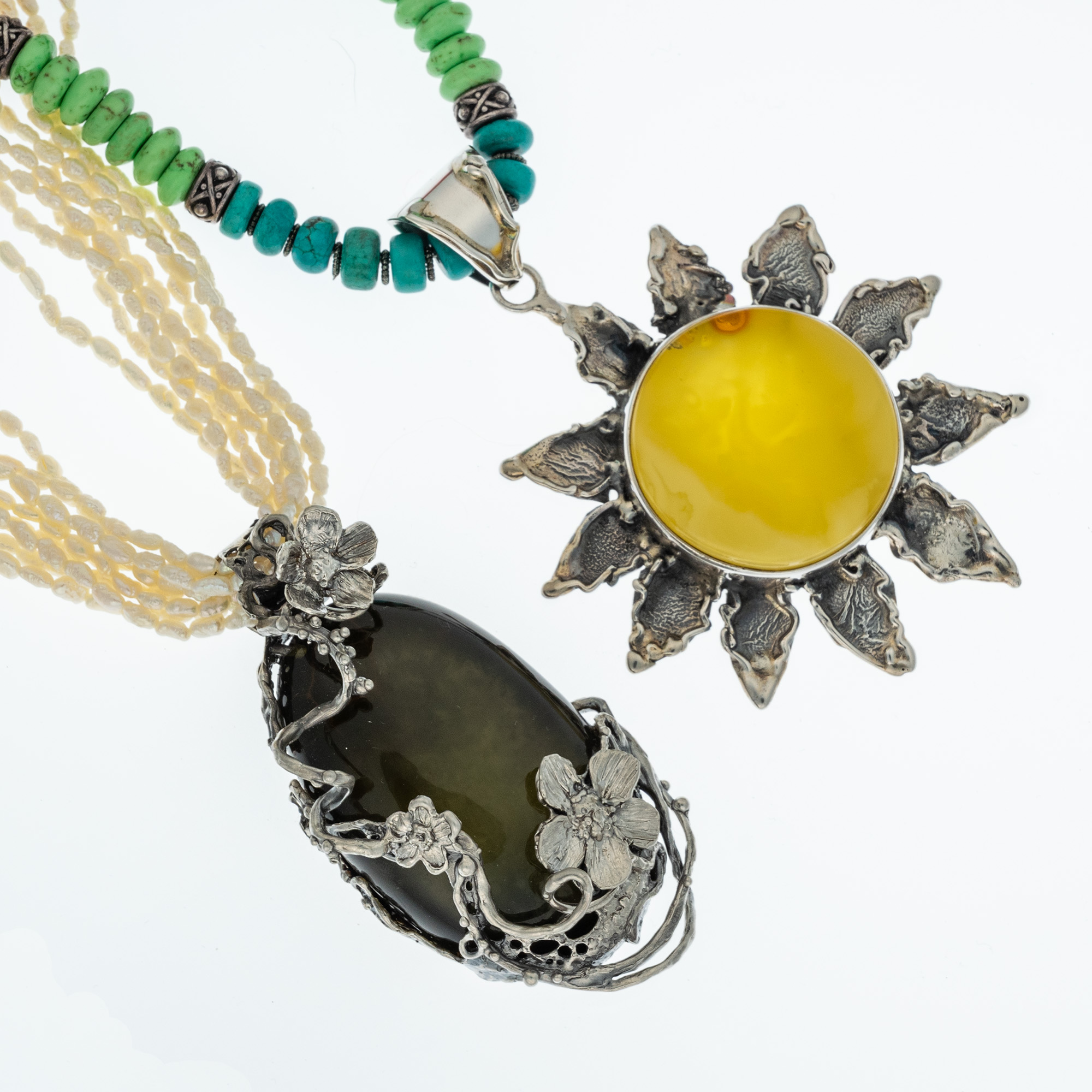Sterling Silver and Baltic Amber Sun Pendant 4